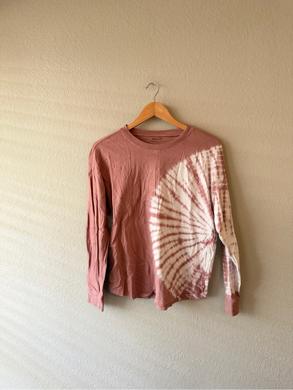Madewell Tie-Dye Long Sleeve Crewneck Top Dusty Rose Small